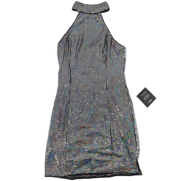 Lulus Iridescent Silver Sequin Halter Bodycon Dress S - Picture 3 of 10